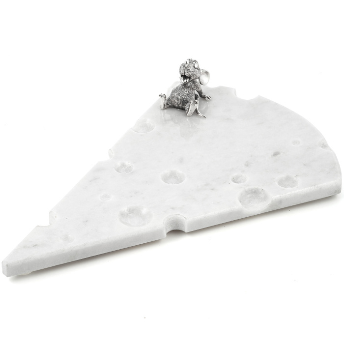Board for cheese "Mouse feast" made of marble, with silver